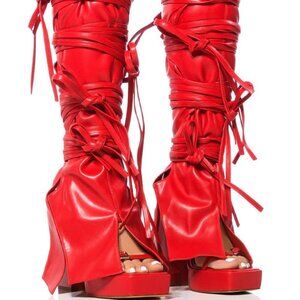 AZALEA WANG " READILY STRAPPED "  2 IN 1 STRAPPY SANDAL IN RED ( BRAND NEW !!!!!